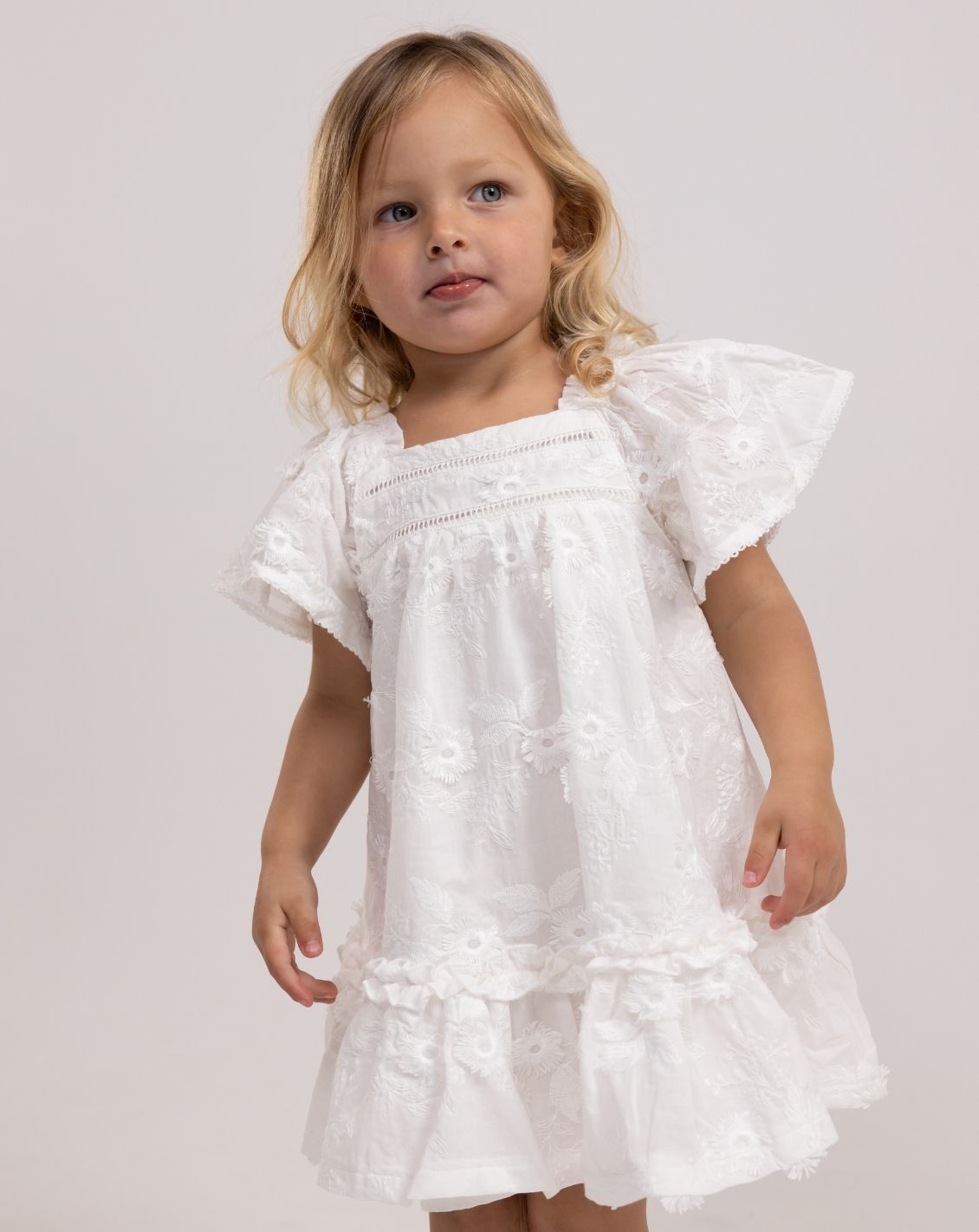 Embroidered Short Sleeve Dress & Bloomers Set + Headband H