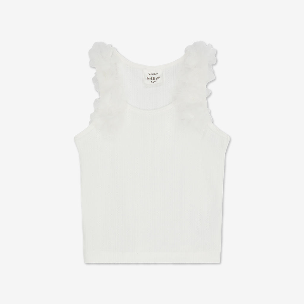Tank Top With 3D Tulle Flowers H