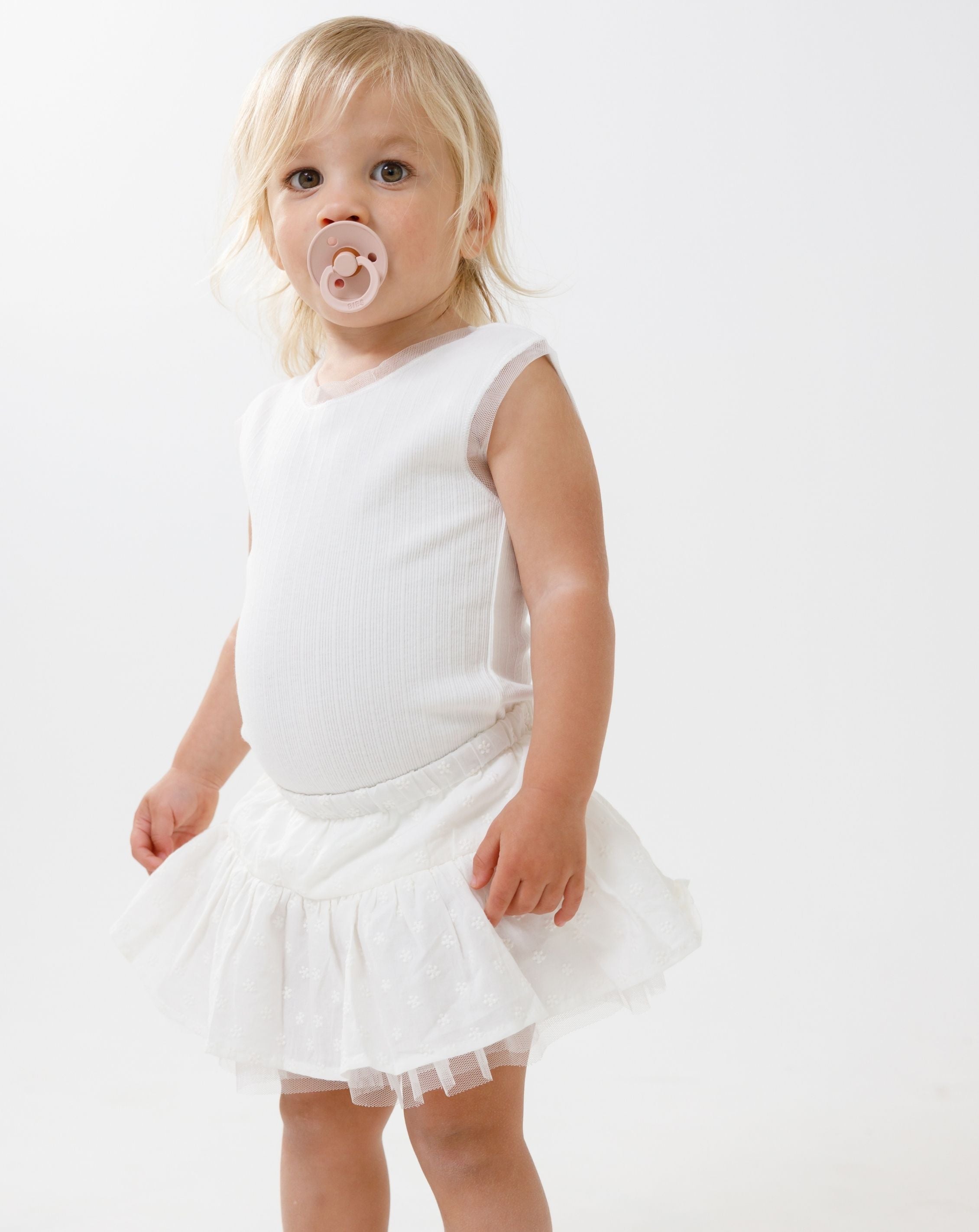Ribbed Bodysuit & Embroidered Skrit Set + Headband H