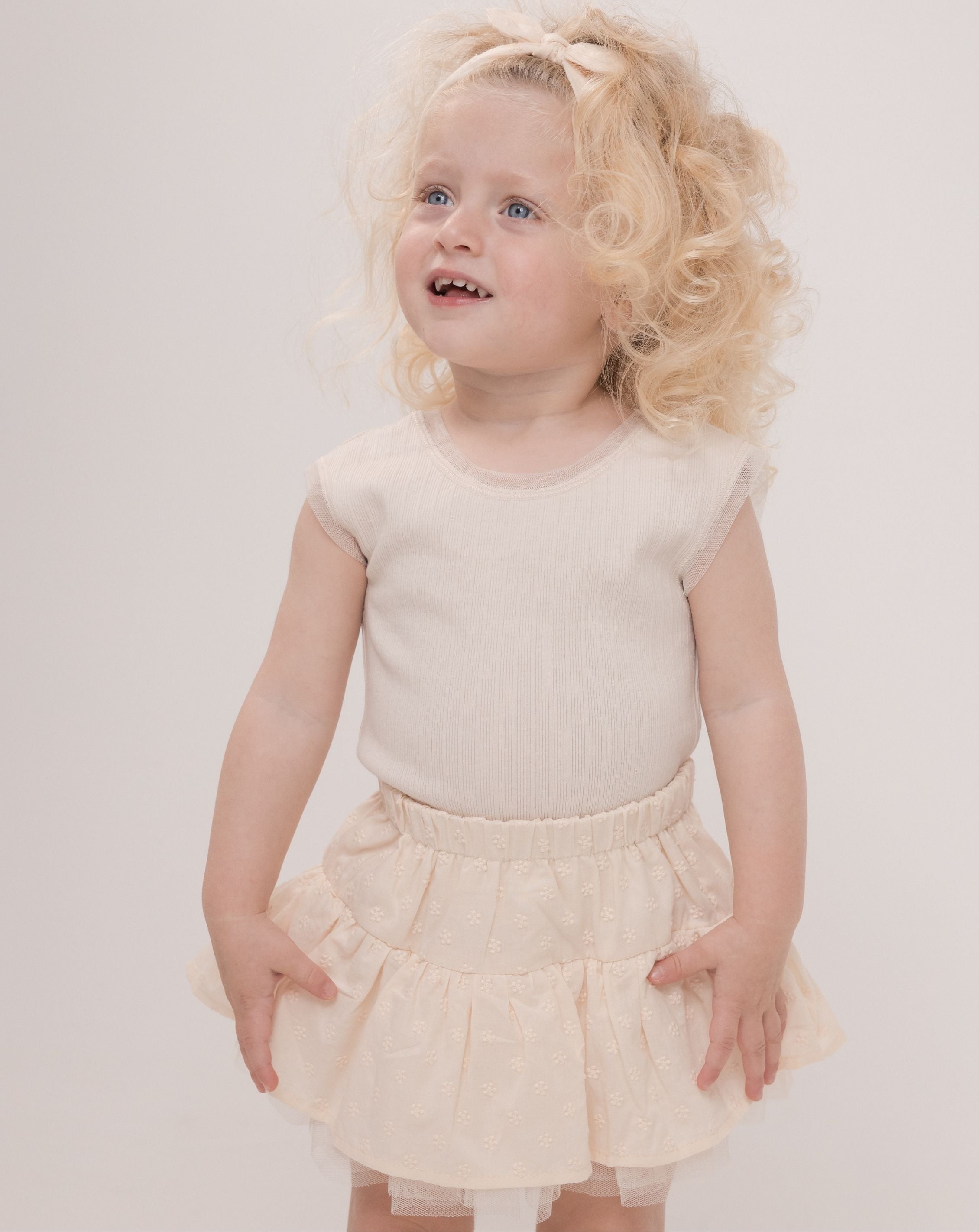Ribbed Bodysuit & Embroidered Skrit Set + Headband H