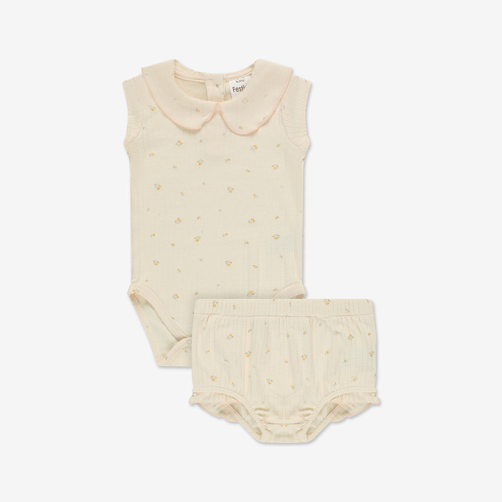 Pointelle Bodysuit with Collar & Pants Set RIB