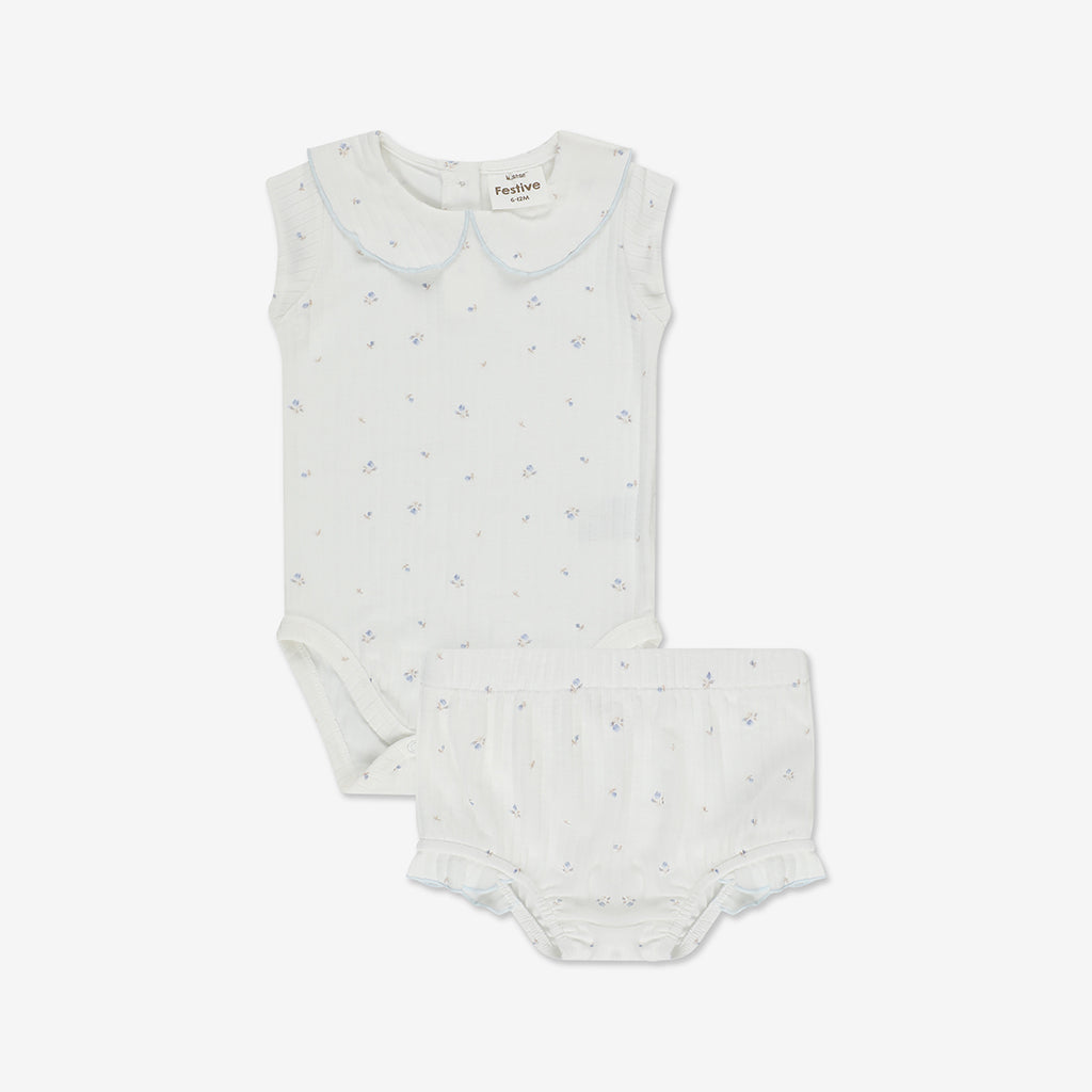 Pointelle Bodysuit with Collar & Pants Set RIB