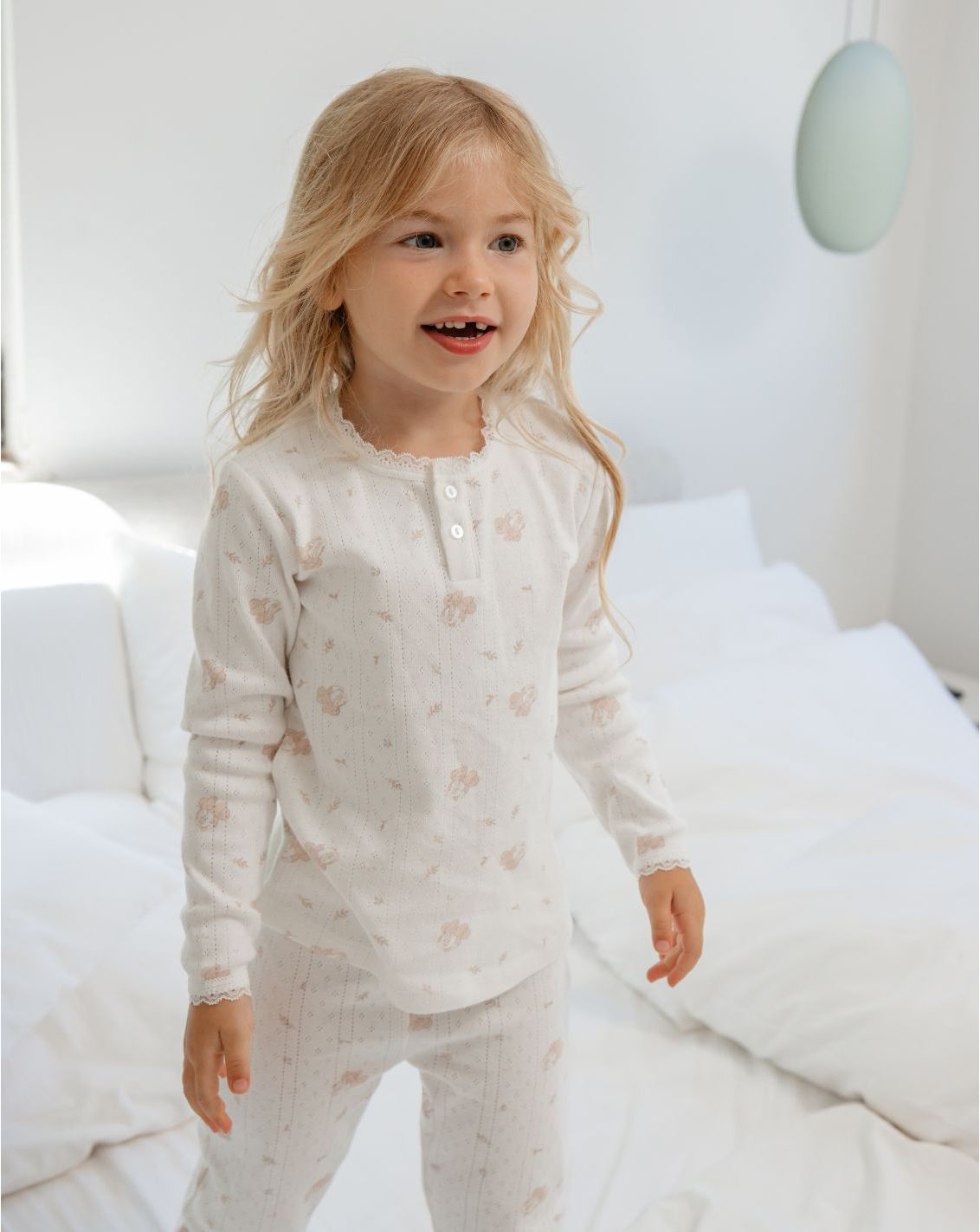 Girl soft Pointelle Pajamas Set PJ