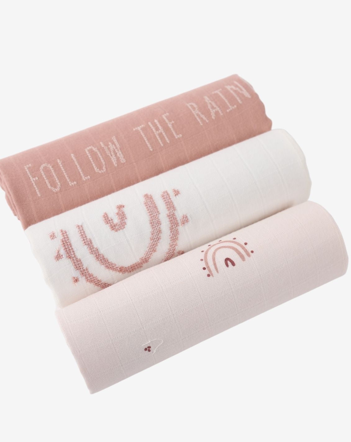 100% Cotton Muslin Squares EMB - Pack of 3