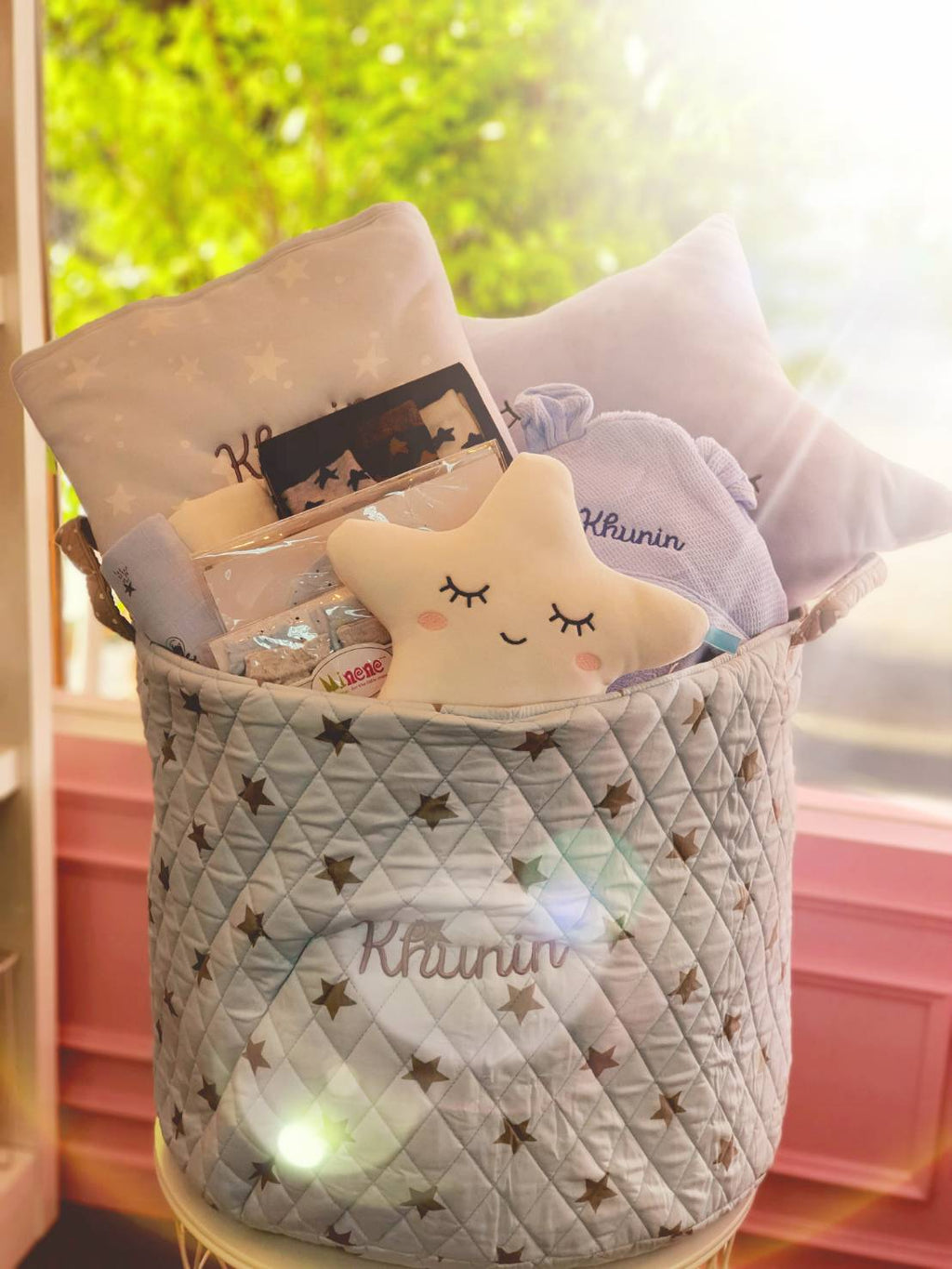Personalized Baby Blue Gift Basket