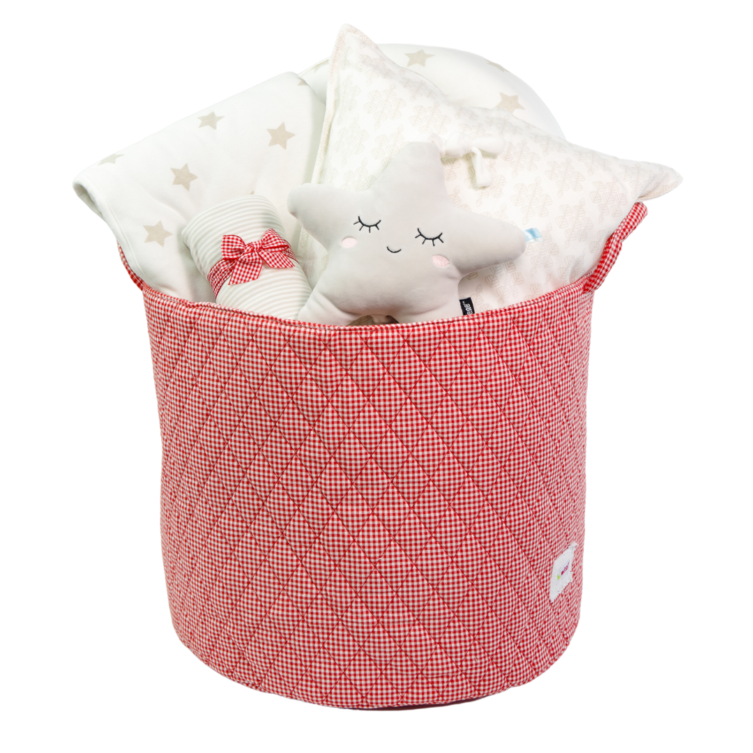 Cream Beige Star  Bedding Gift Basket - Red Basket !